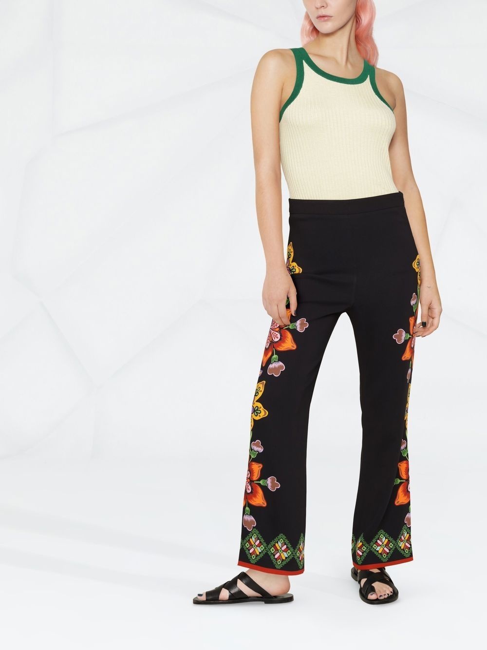 Stretch floral-print straight trousers - 2