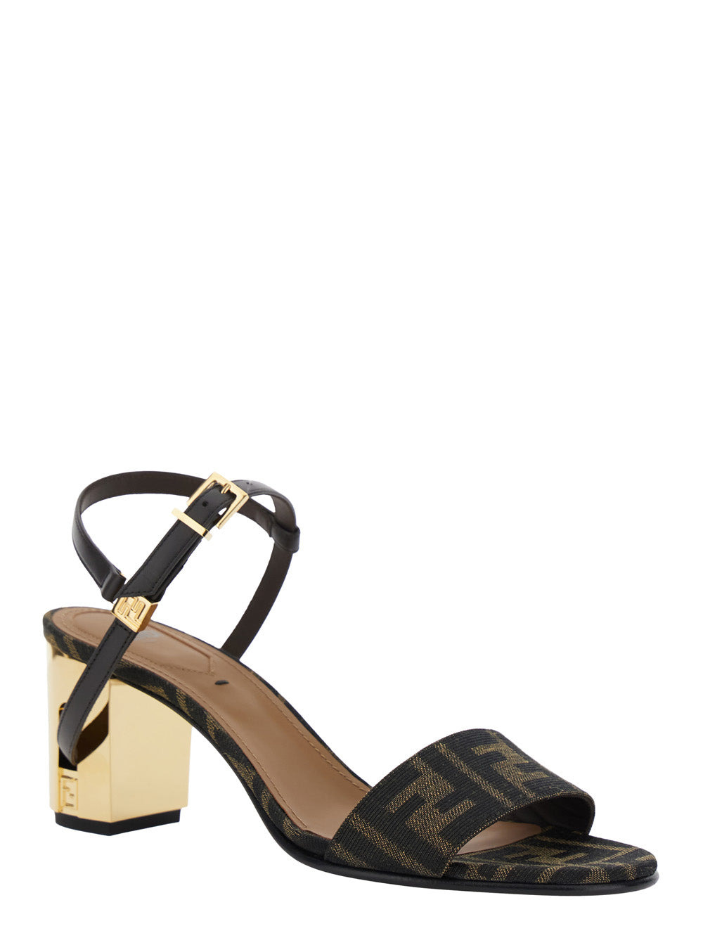 Fendi Women 'Delfina' Brown Sandals With All-Over Ff Motif And Block Heel In Leather And Fabric Woma - 2