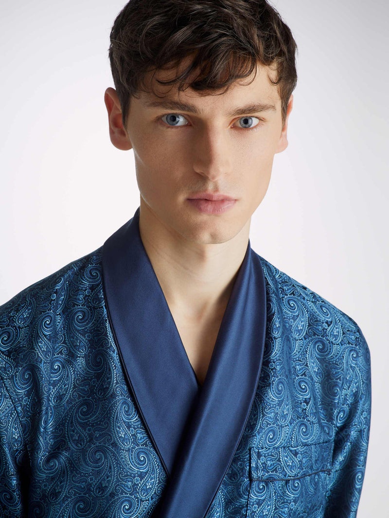 Men's Dressing Gown Verona 64 Silk Satin Navy - 5