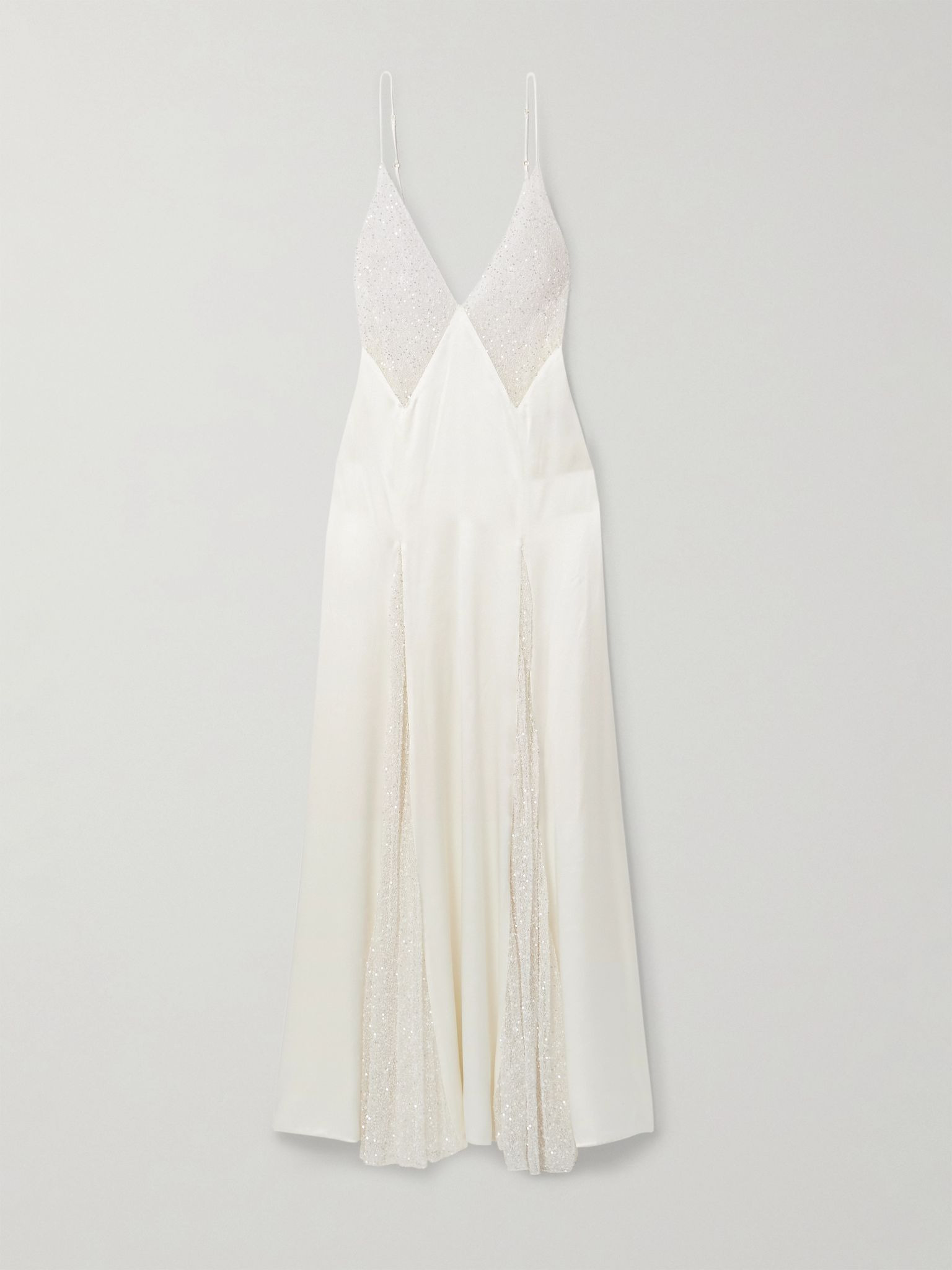 Ange paneled embellished Leavers lace and satin gown Ivory - 1