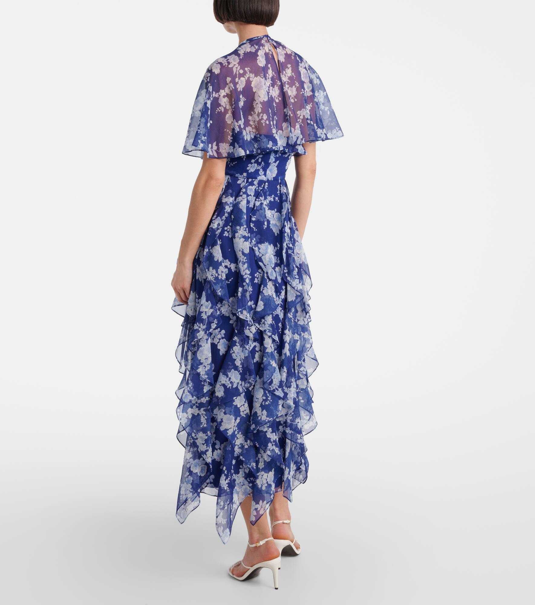 Floral ruffled chiffon midi dress - 3