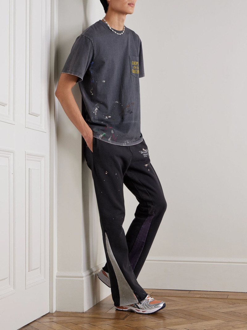 GALLERY DEPT. Flared Paint-Splattered Panelled Logo-Print Cotton-Jersey Sweatpants Gray outlook