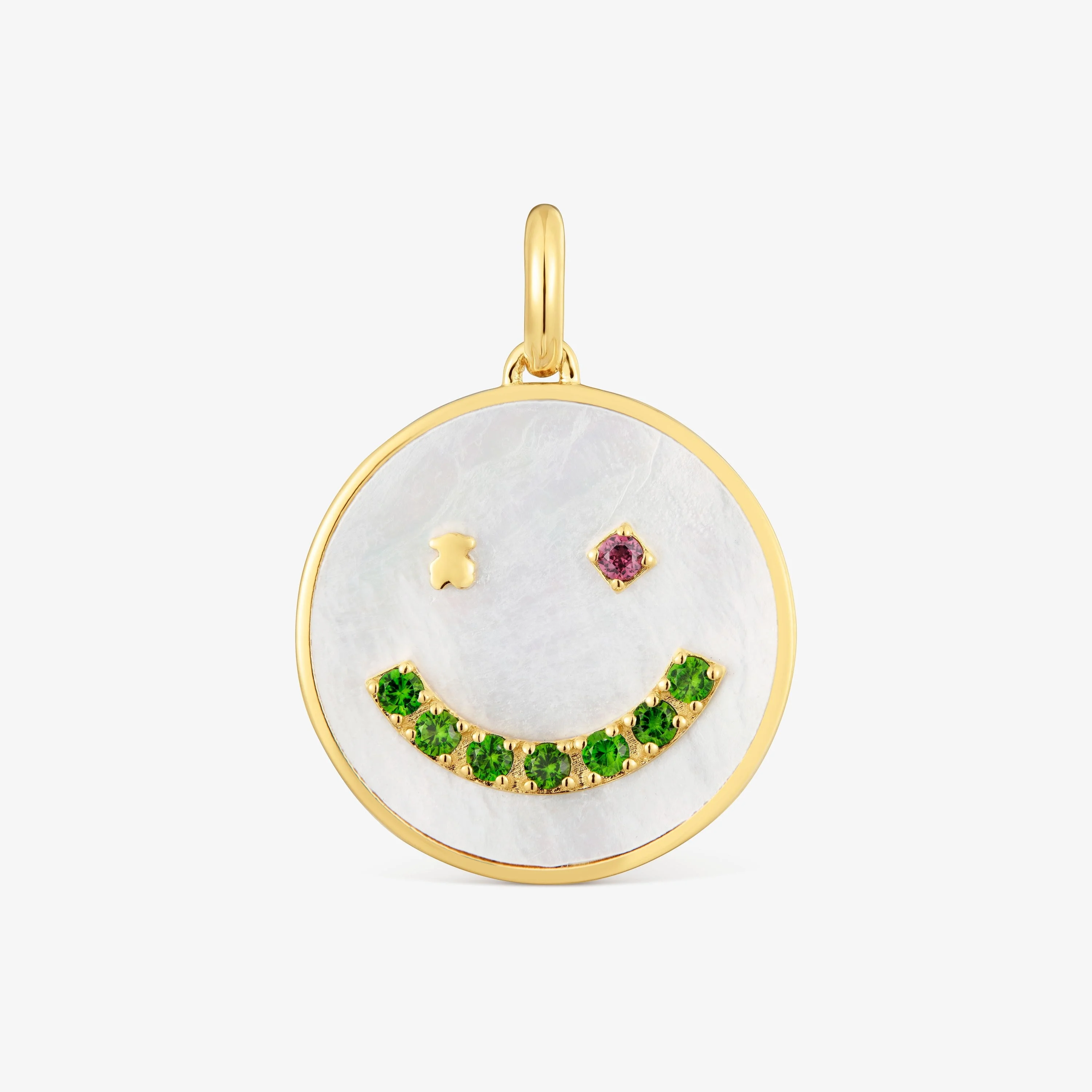 Smile Pendant with 18K gold vermeil, mother-of-pearl and 22 mm gemstones Medallions - 1