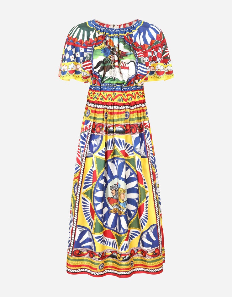 Calf-length dress in Carretto-print silk - 3