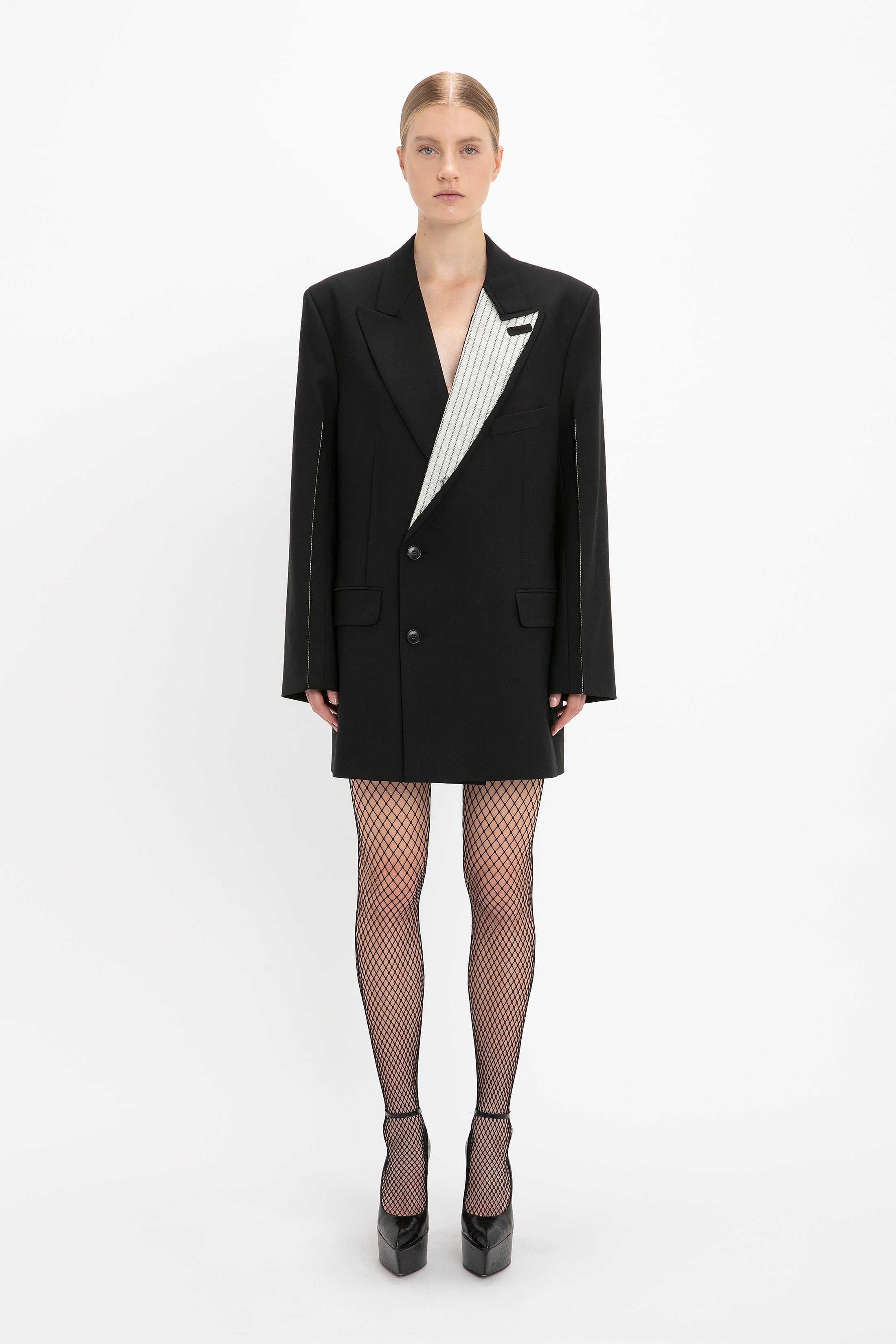 Double Breasted Tailored Dress In Black - 3