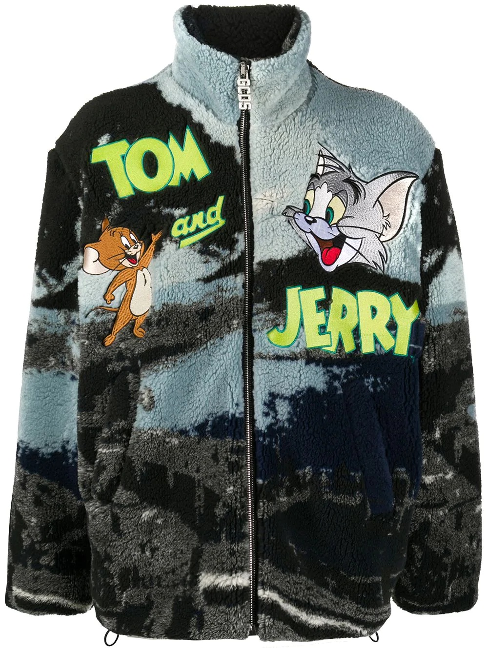 embroidered cartoon faux-fur jacket - 1