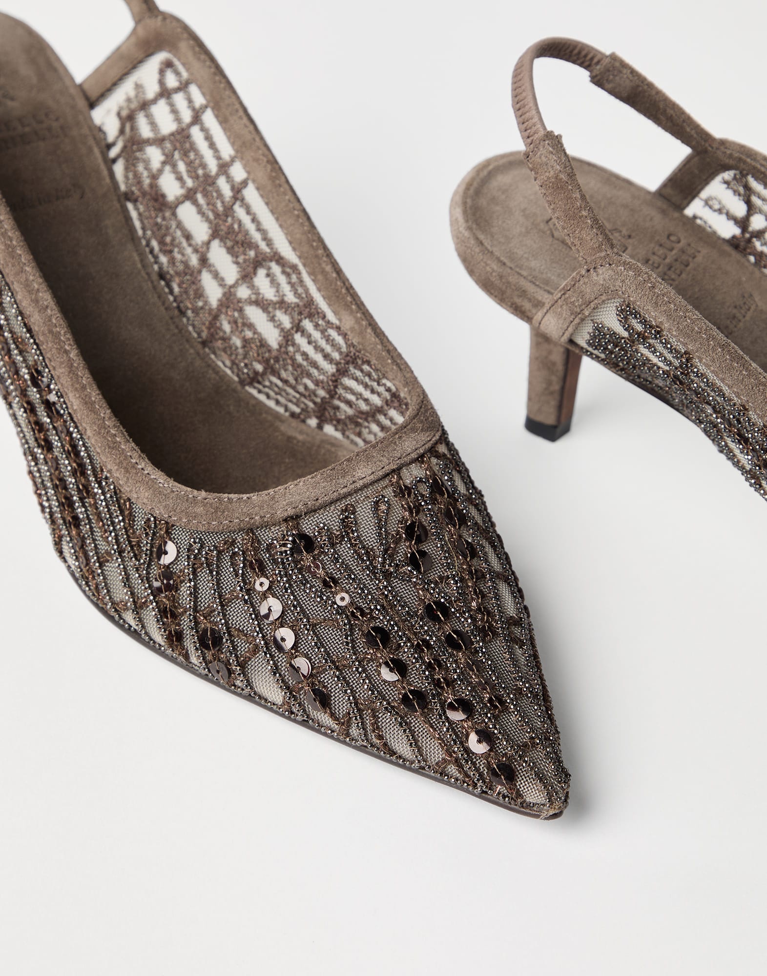 Glistening abstract embroidery city heels in suede - 3