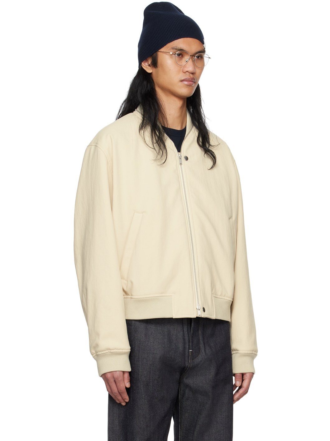 Beige Zip Bomber Jacket - 2