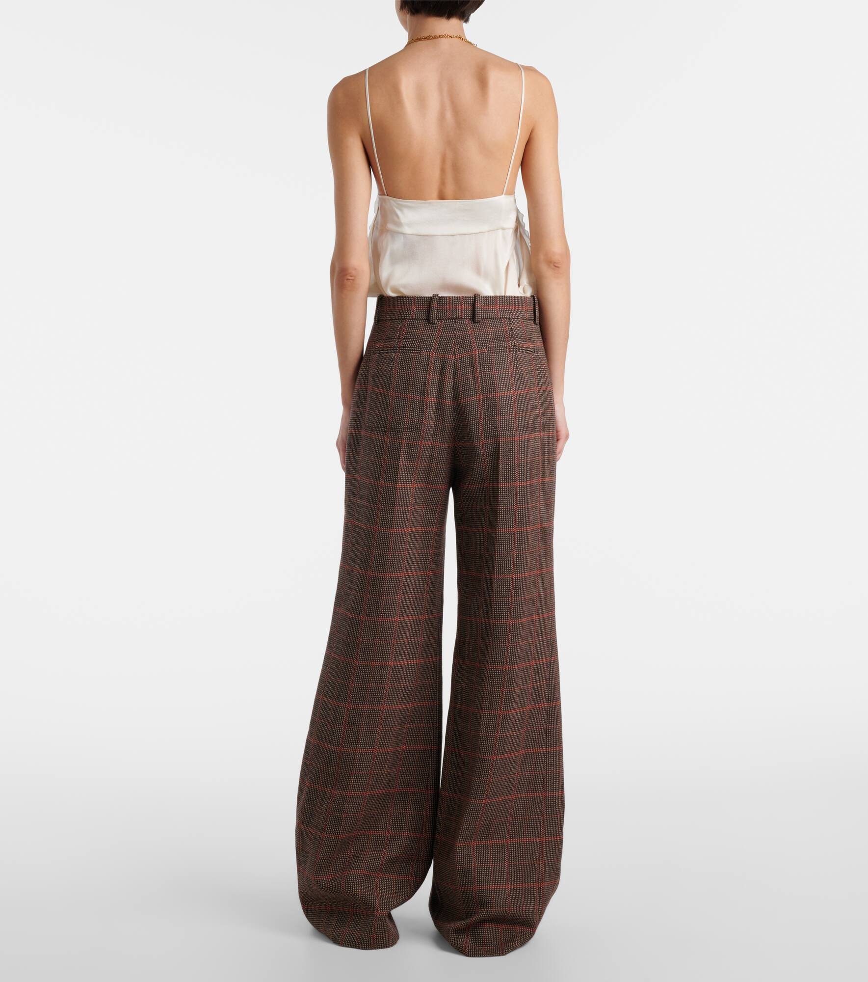 Checked high-rise wool flared pants - 3