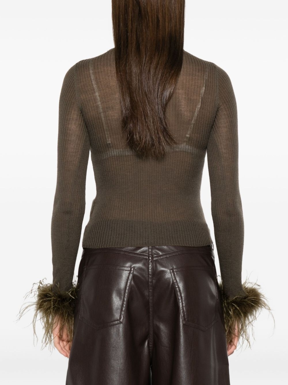 feather-trimmed long-sleeved T-shirt - 4