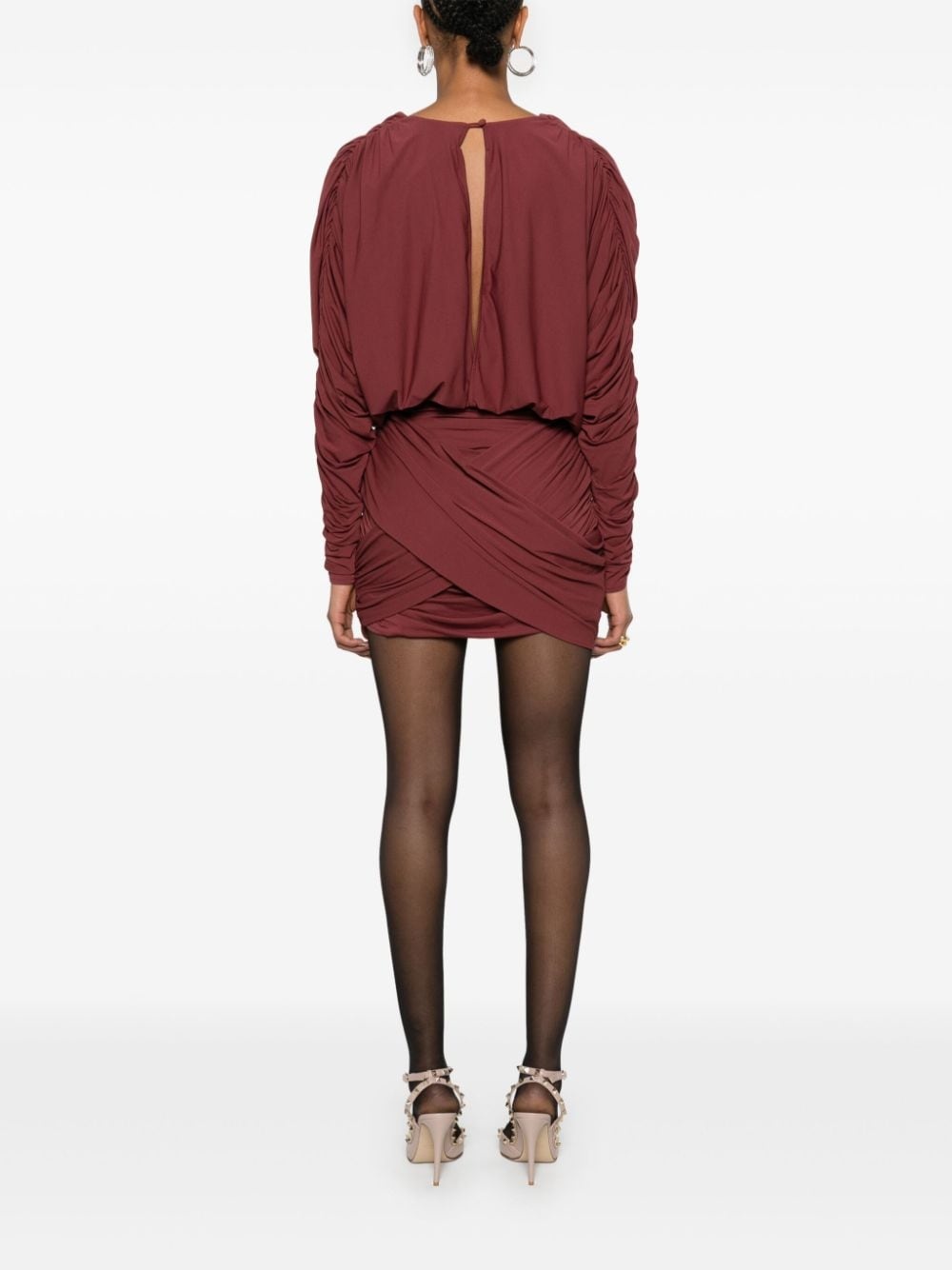 draped V-neck mini dress - 4