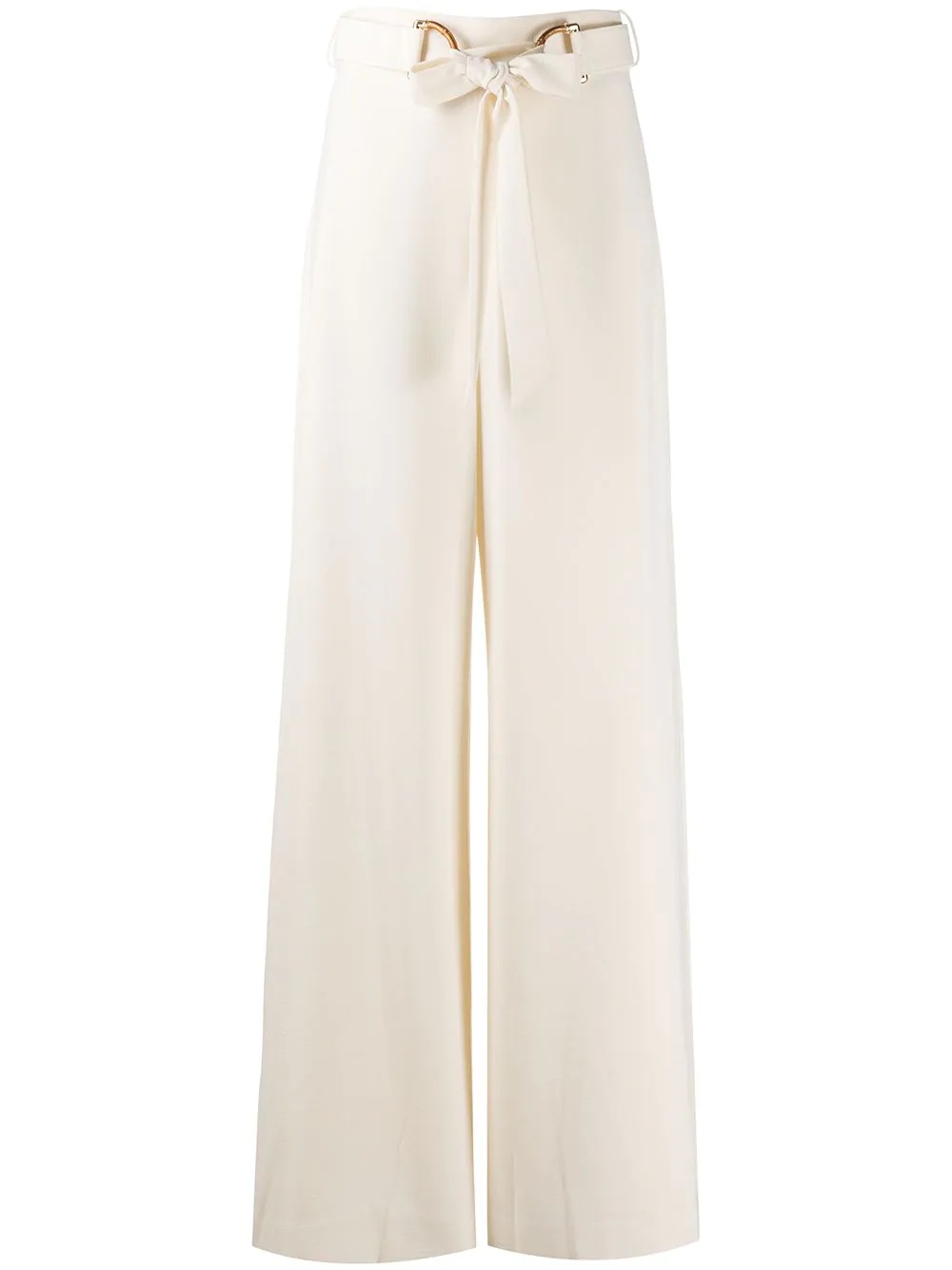 high-waisted crepe belted trousers - 1