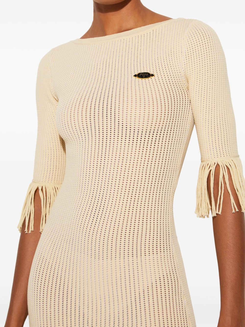 logo-plaque fringed mini dress - 5