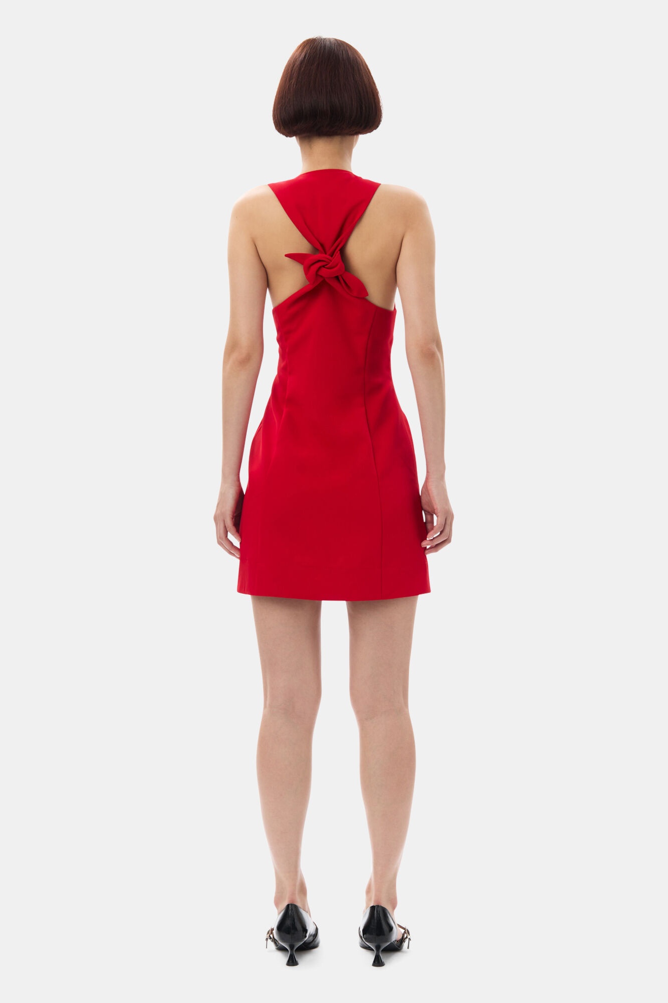 RED TWILL SUITING MINI DRESS - 5