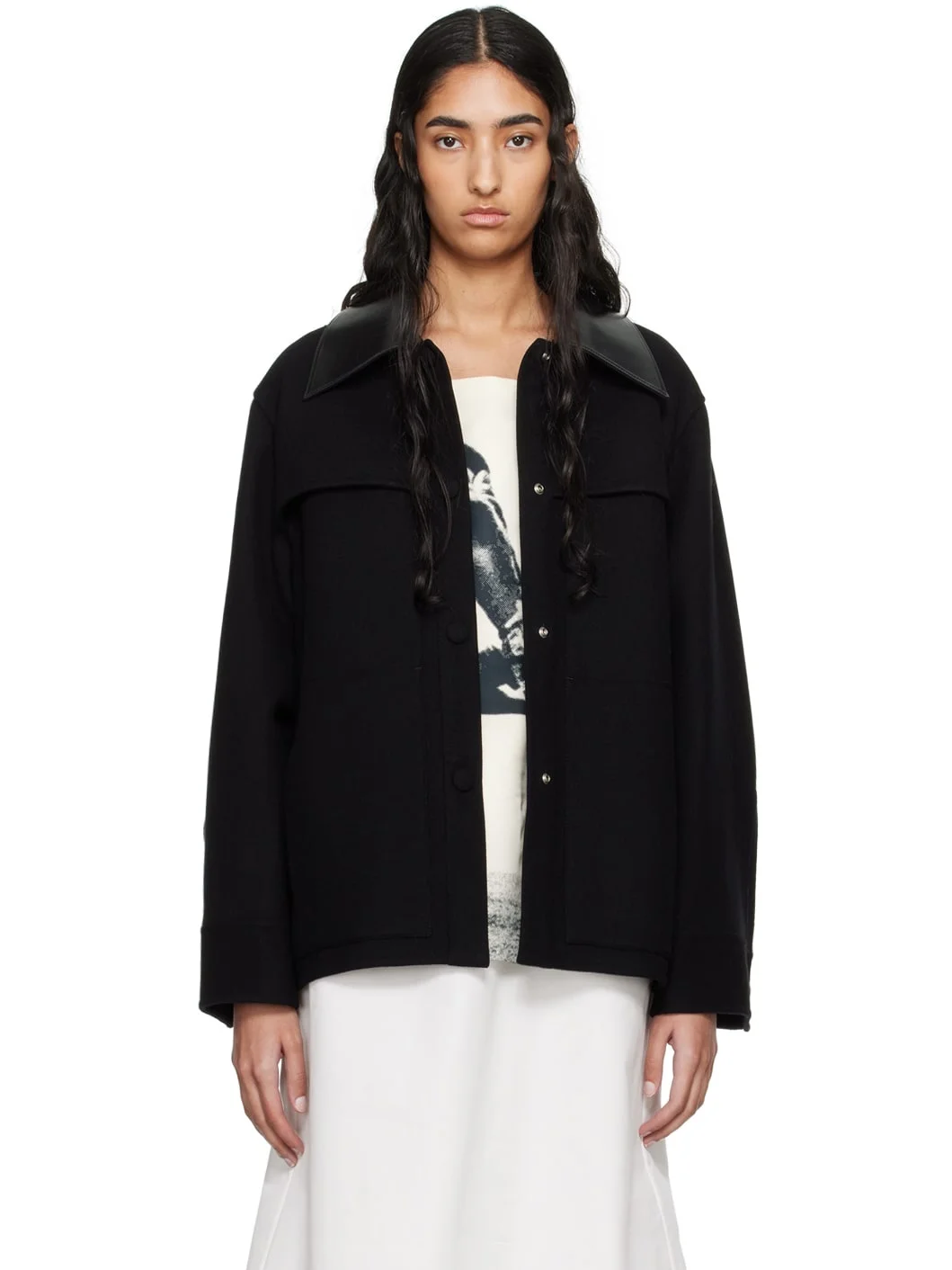 Black Pointed Collar Jacket - 1