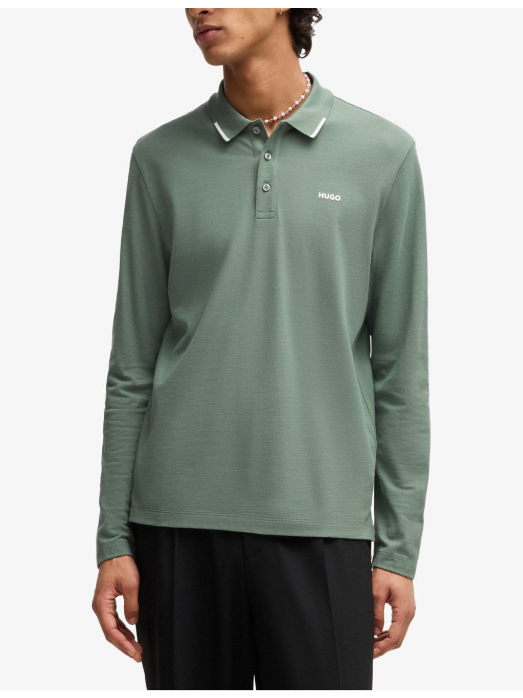 Branded long-sleeved cotton polo shirt - 3