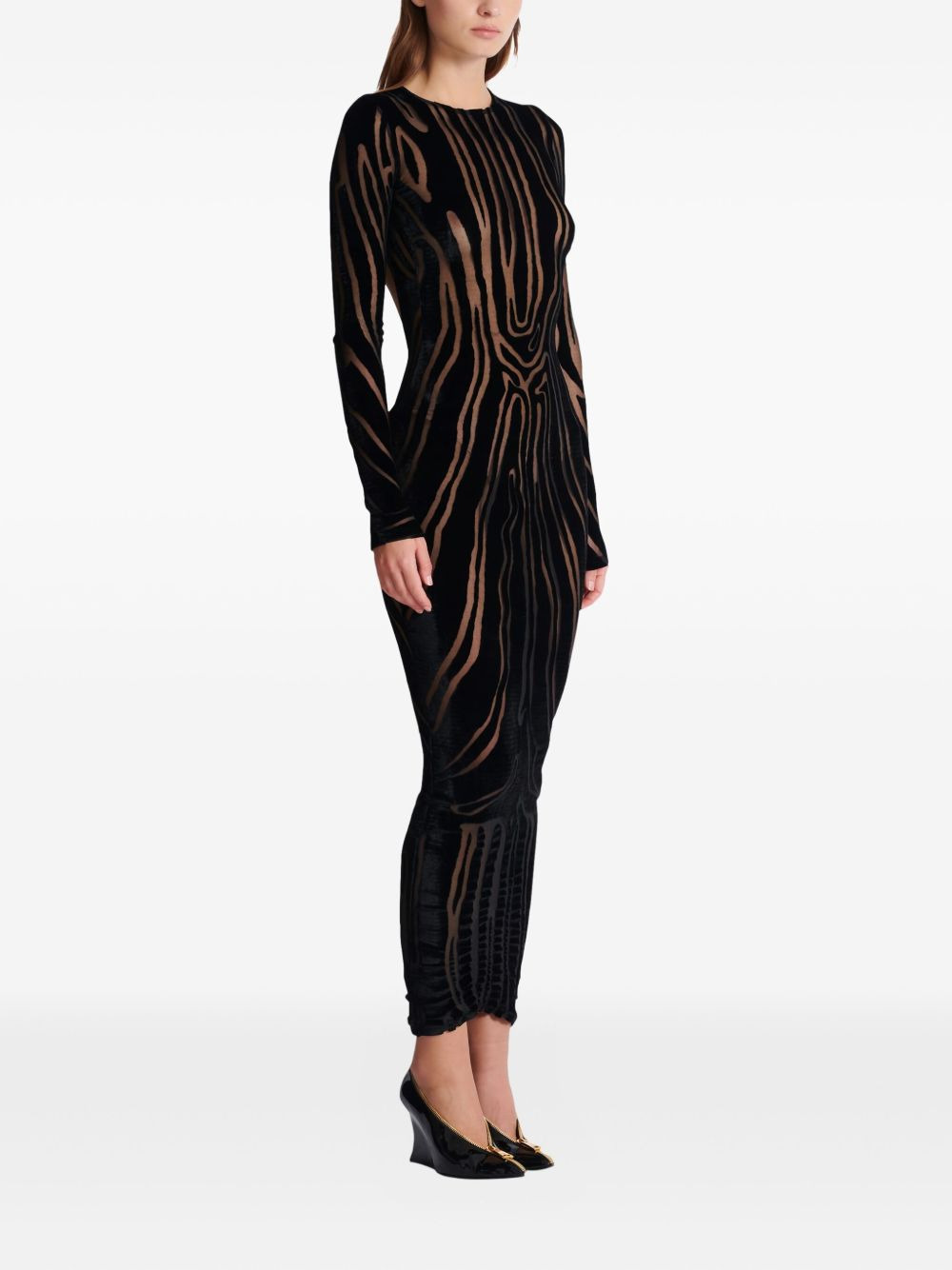 zebra-print velvet midi dress - 3