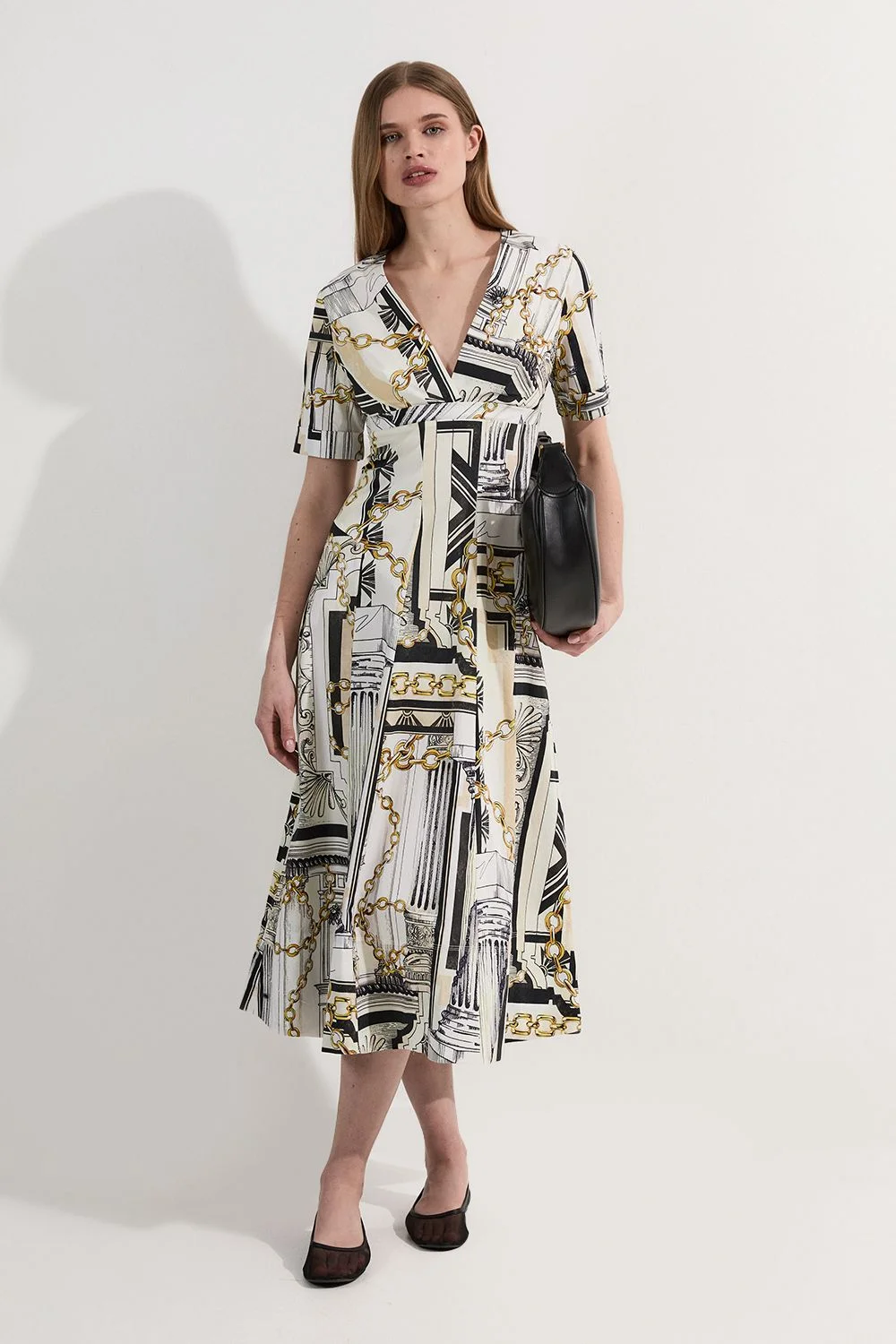 Roma Print Cotton Sateen Full Skirt Woven Midi Dress - 1