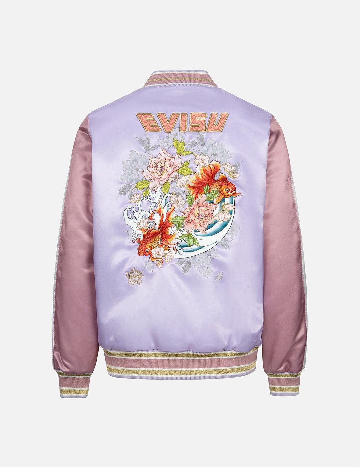 Goldfish and Floral Flow Embroidery Color-blocking Loose Fit Souvenir Jacket - 1