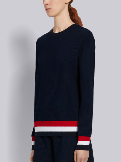 Thom Browne Navy Cotton Seersucker Tri-color Trim Crewneck Sweatshirt outlook