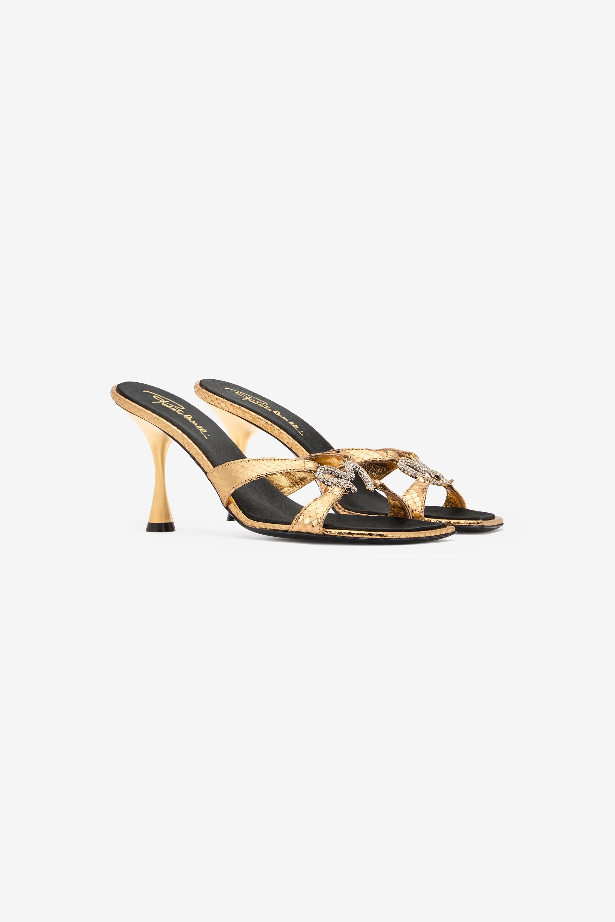 Sandals With Snake Print And Bejeweled Snake - 2
