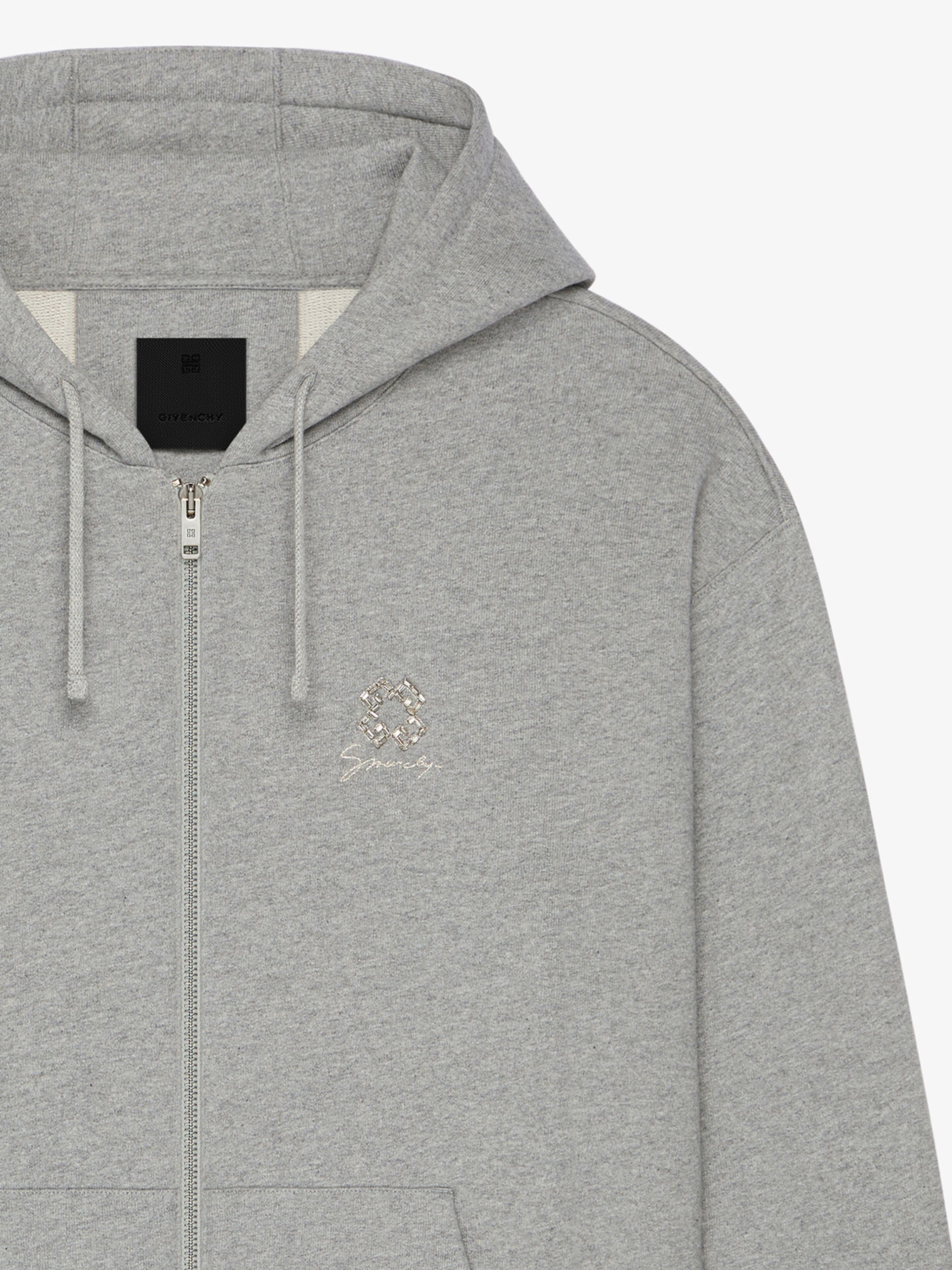 ZIPPED HOODIE IN FLEECE WITH CRYSTALS AND 4G DETAIL - 2