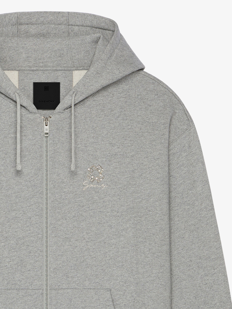 ZIPPED HOODIE IN FLEECE WITH CRYSTALS AND 4G DETAIL 2