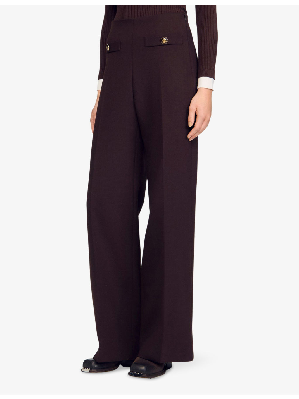 Flared-Leg High-Rise Stretch-Woven Trousers - 3
