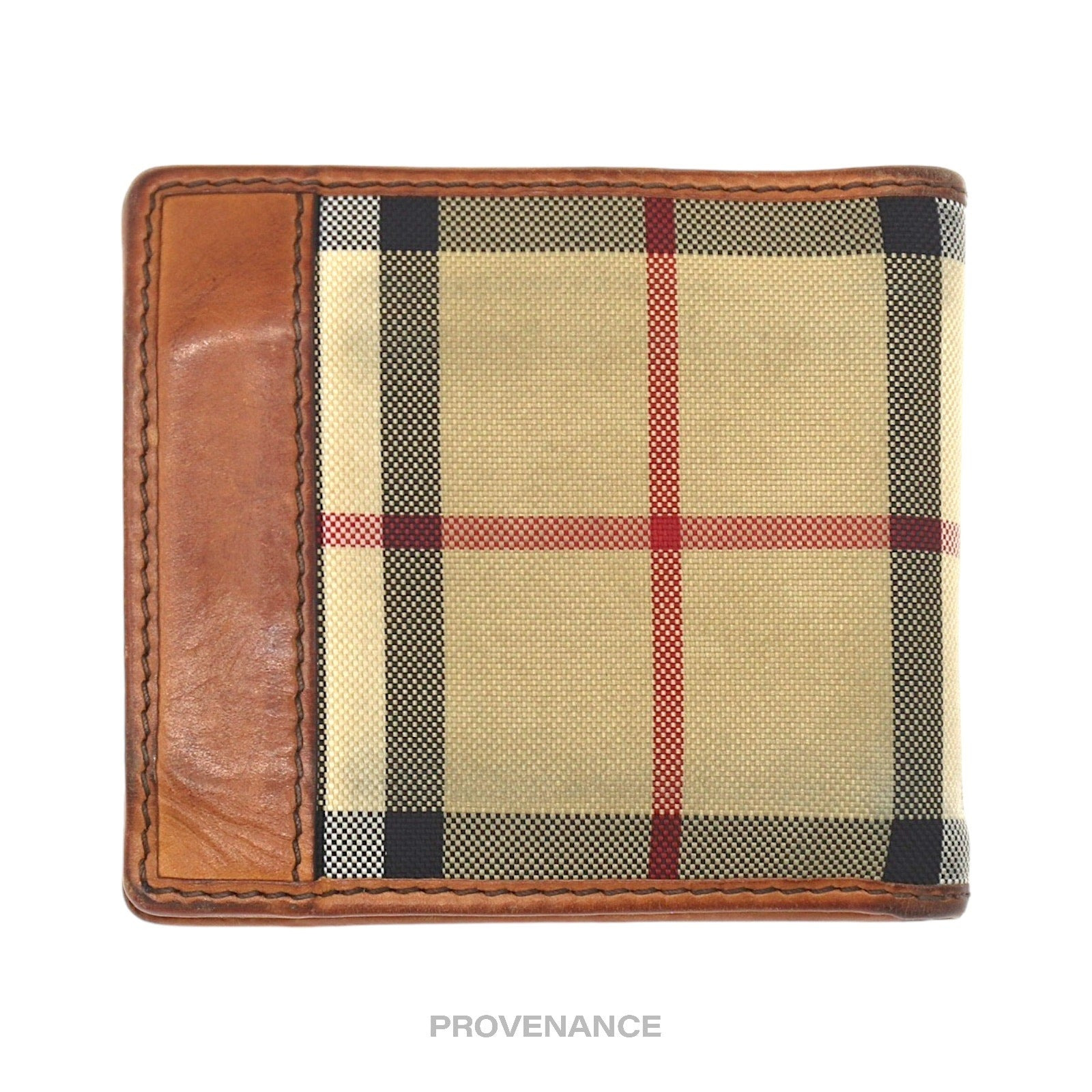 Burberry Nova Check Canvas Bifold Wallet - Brown Leather - 2