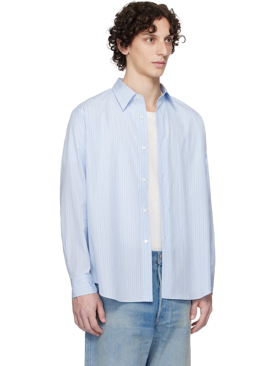 Blue Suvin High Count Cloth Stripe Shirt - 2