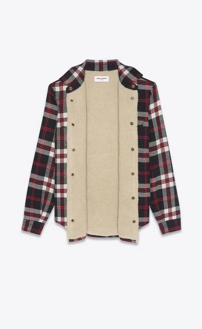 SAINT LAURENT oversized western shirt in checked vintage blend cotton and shearling outlook