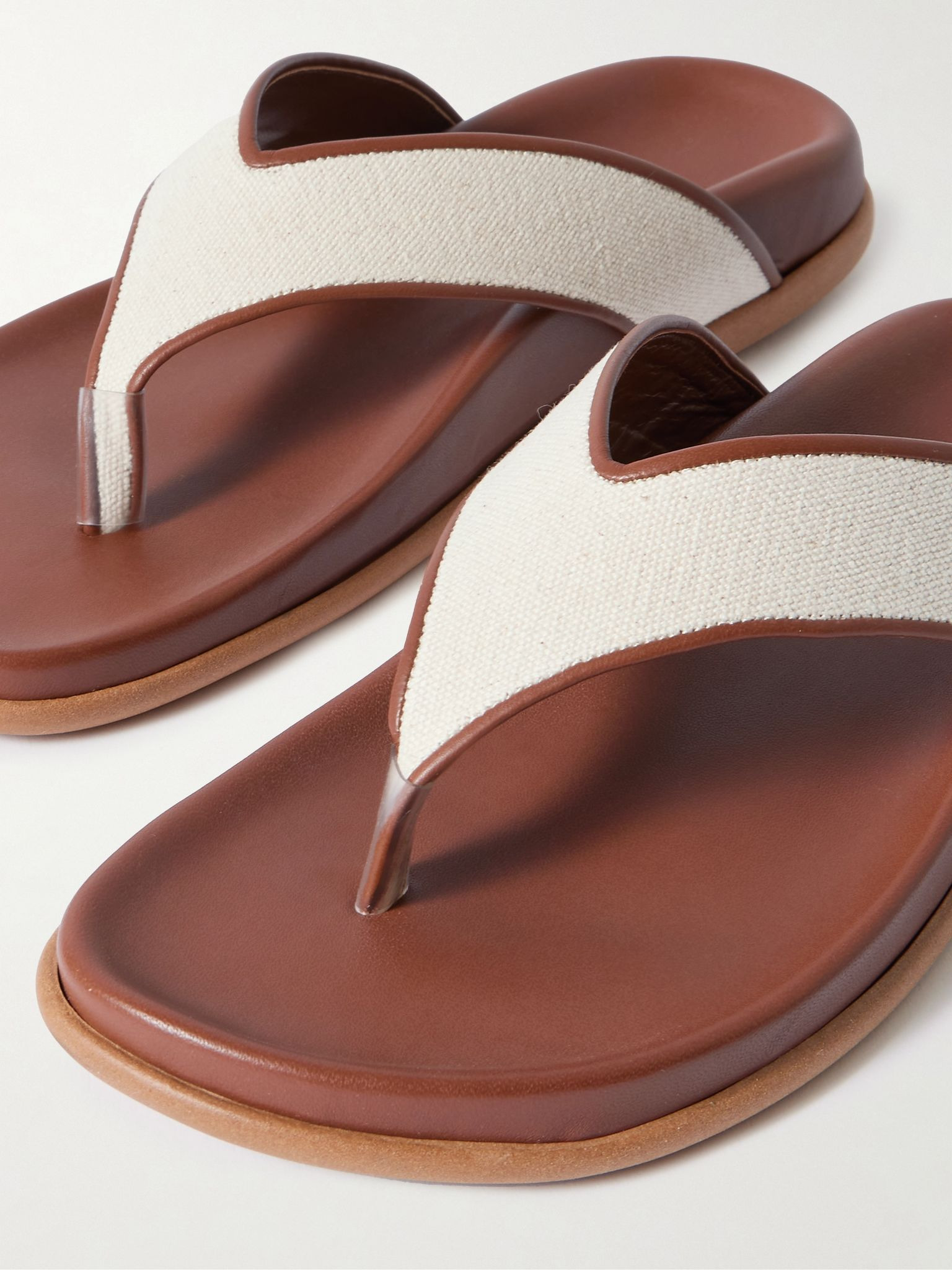 Charys leather-trimmed canvas flip flops Brown - 4