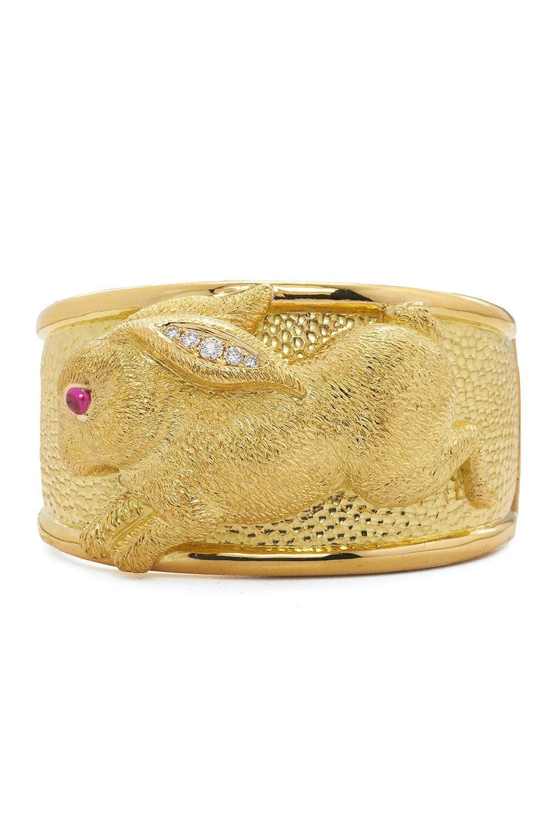 Ruby Repousse Rabbit Couture Cuff Bracelet 1