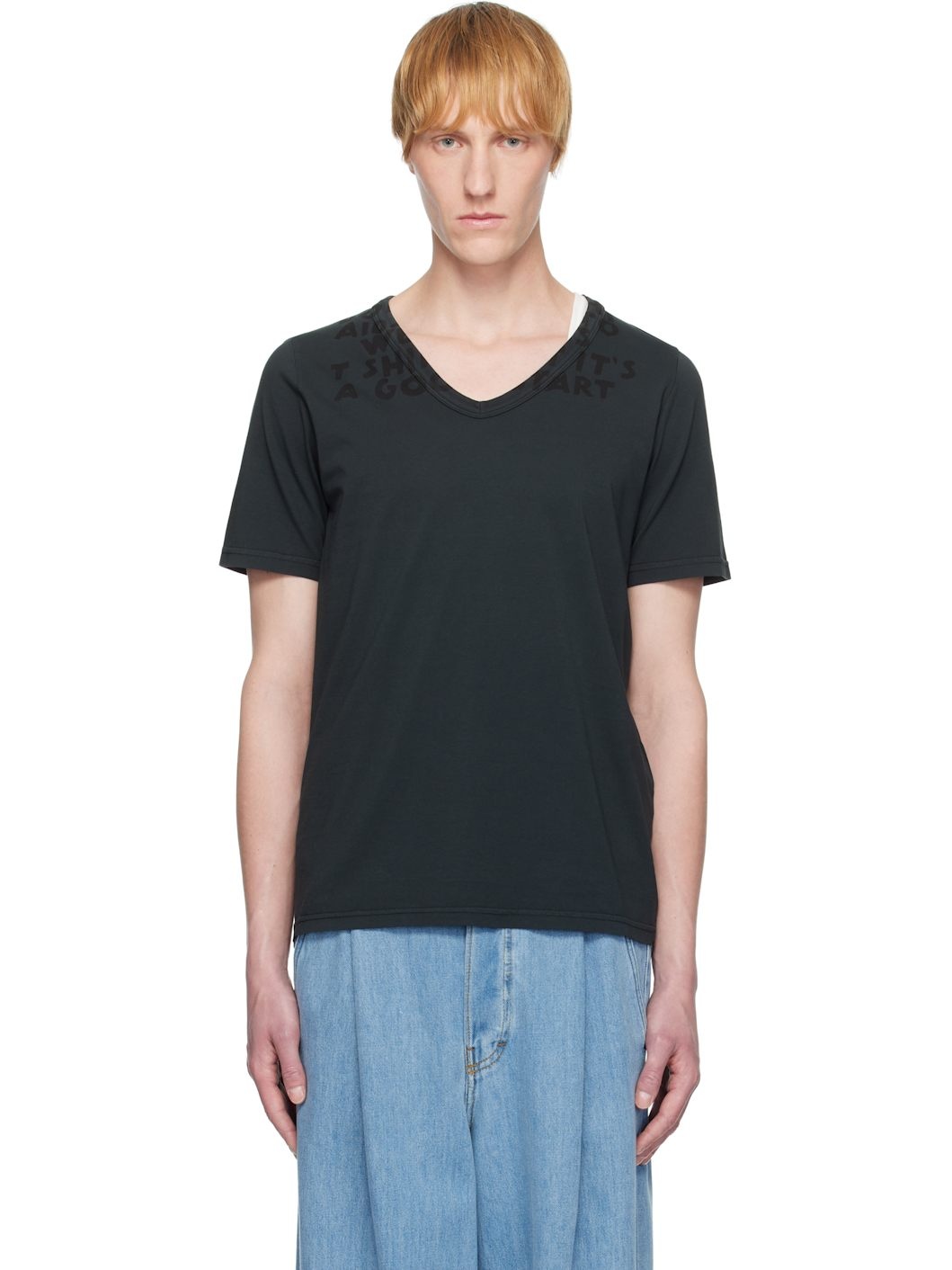 Black V-Neck SIDA Jersey T-shirt - 1