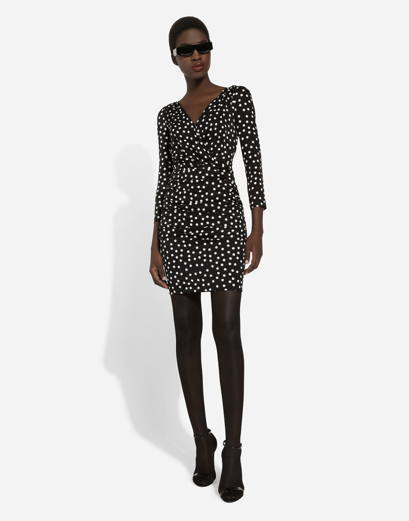 Short charmeuse dress with draped detailing and micro polka-dot print 5