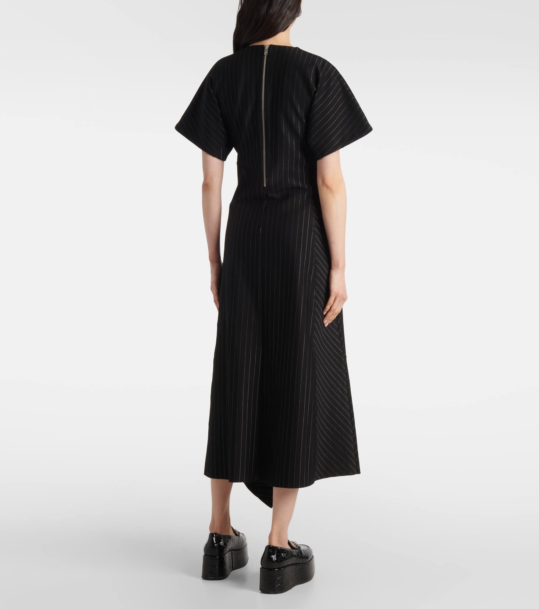 Pinstripe asymmetric midi dress - 3