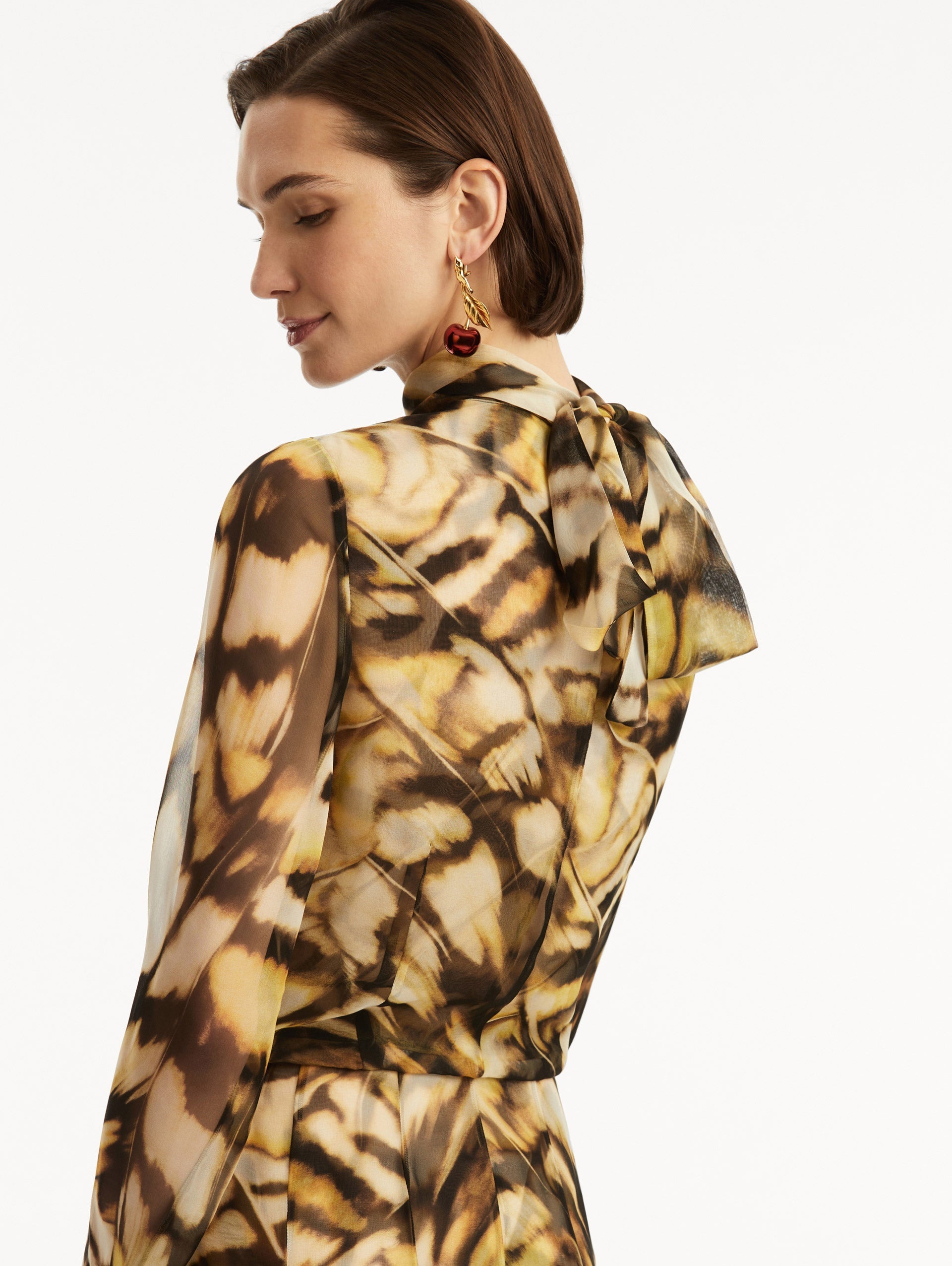 ABSTRACT BUTTERFLY SILK CHIFFON DRESS - 5