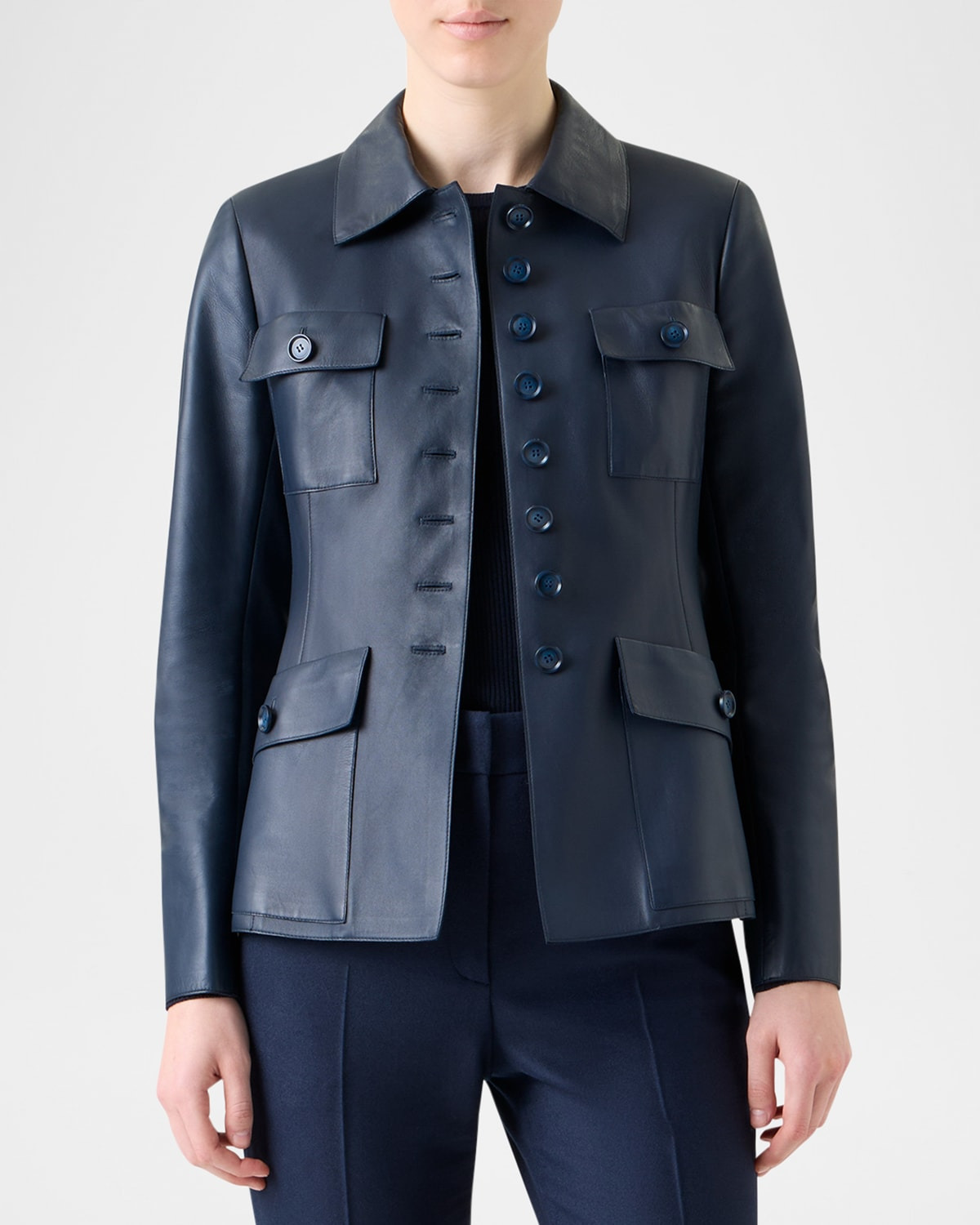 Delia Nappa Leather Fitted Jacket - 4