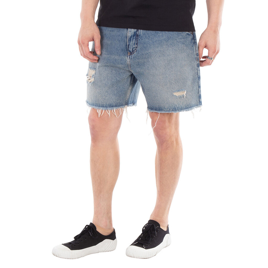 Balmain Ripped Cotton Denim Jean Shorts - 5