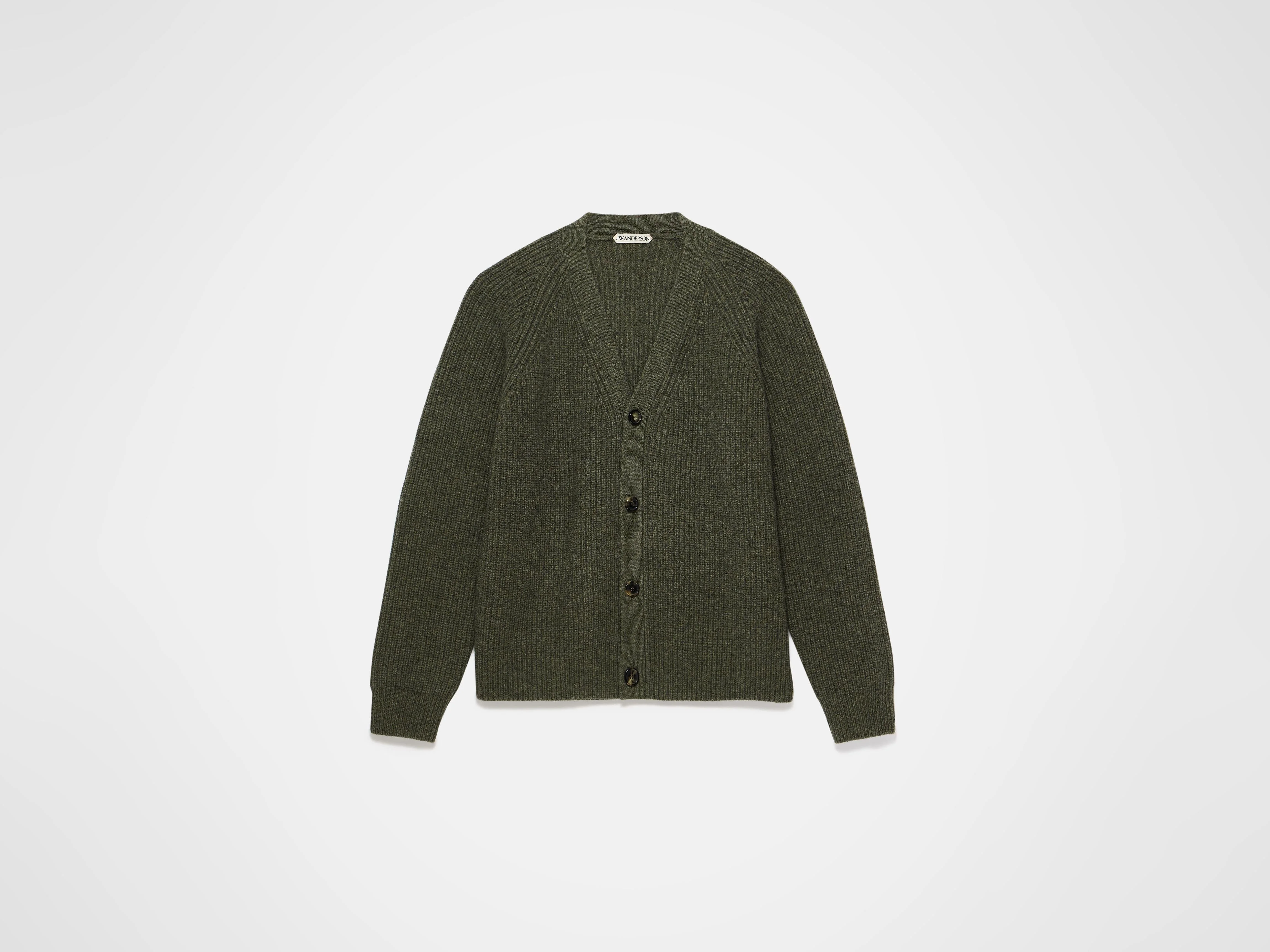 V-NECK CARDIGAN IN HUNTER GREEN - 1