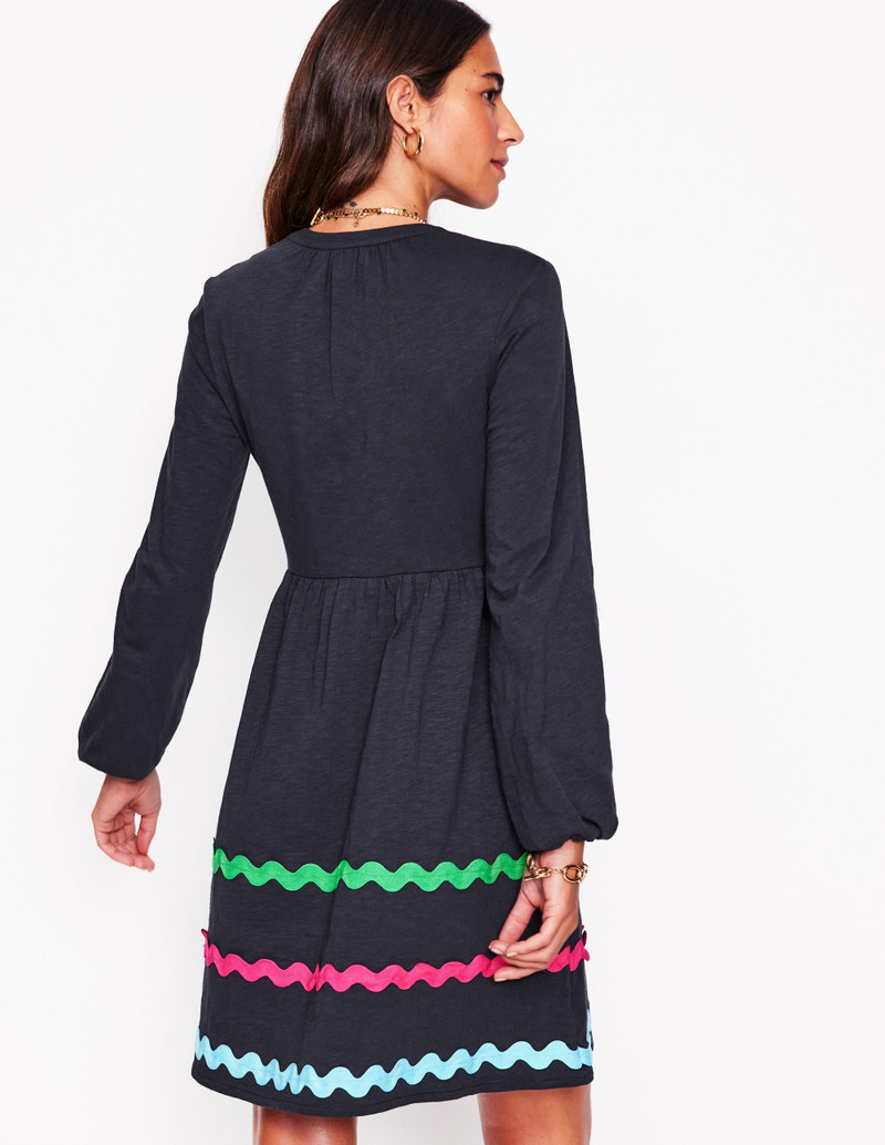 Corinna Ric Rac Jersey Dress-Navy 5