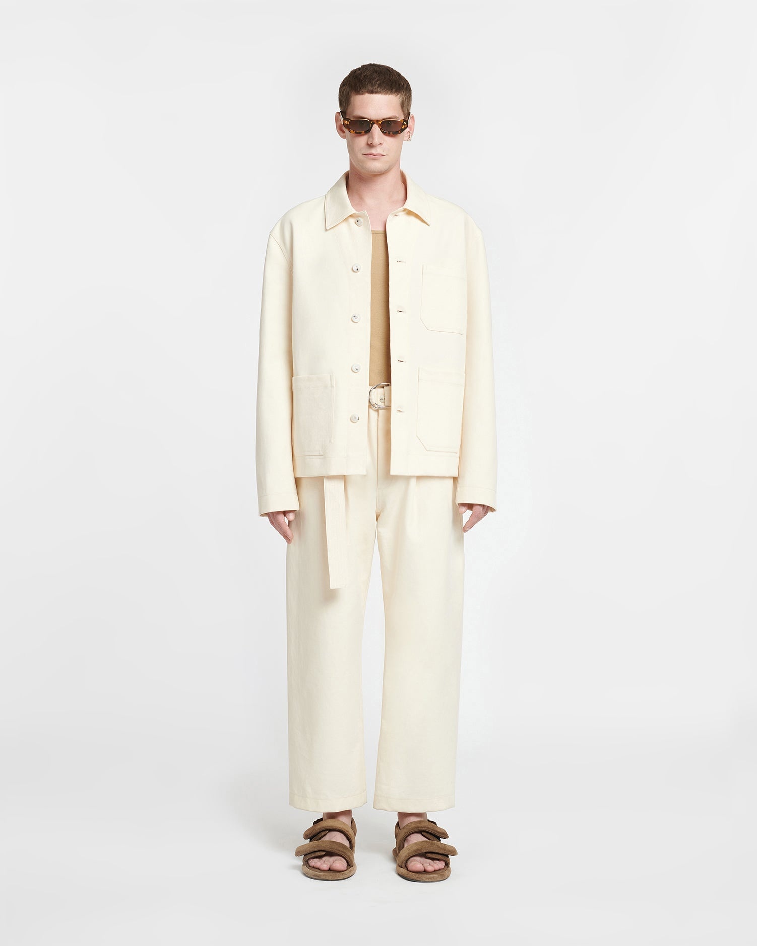 Belted Structured Twill Pants - 2