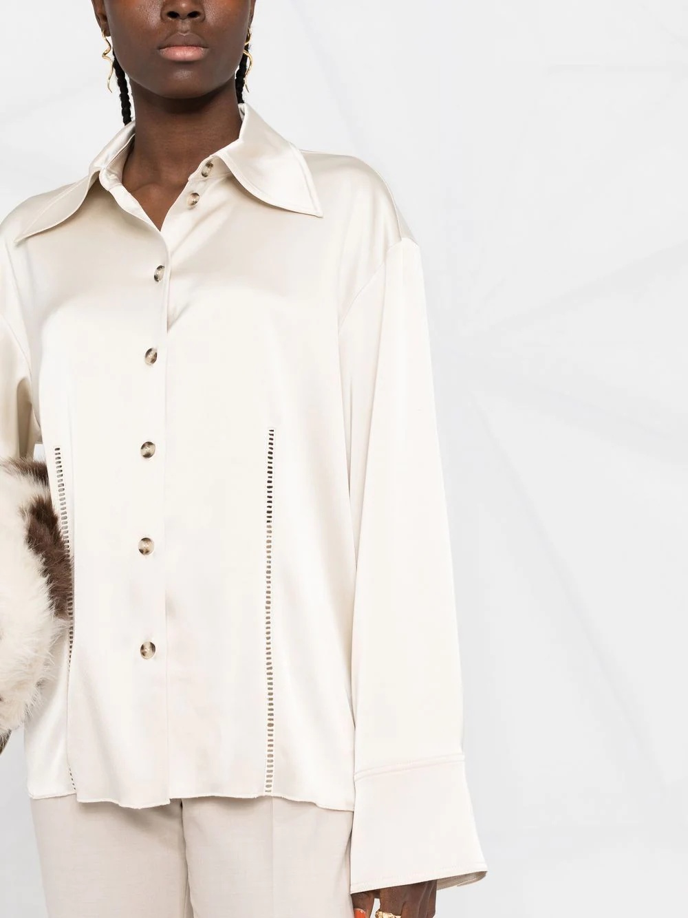 Caio ladder-stitch satin shirt - 5