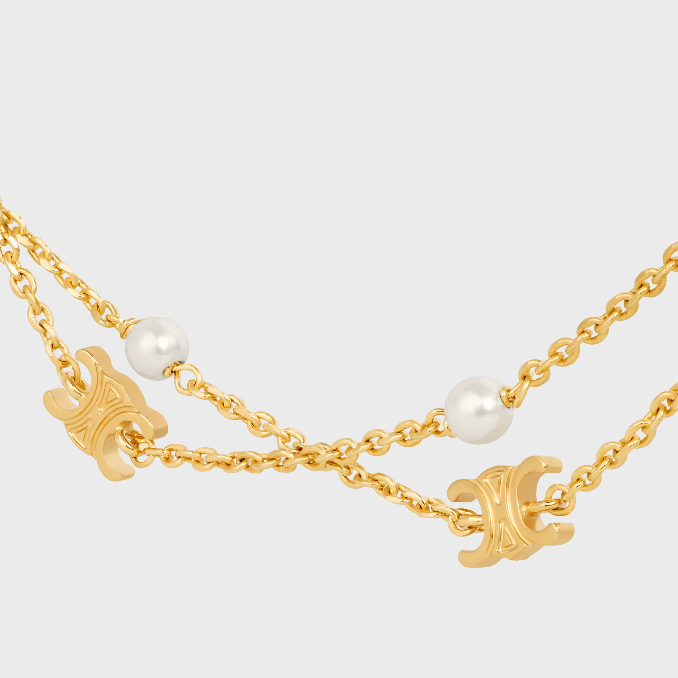 Triomphe Pearl Double Necklace in Brass with Gold Finish and Resin Pearls - 2