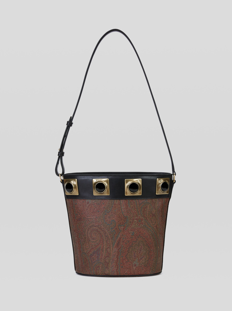 CROWN ME PAISLEY BUCKET BAG WITH BLACK STUDS 1