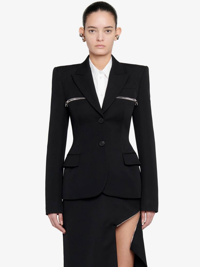 Women's Zip Detail Single-breasted Jacket in Black - 5