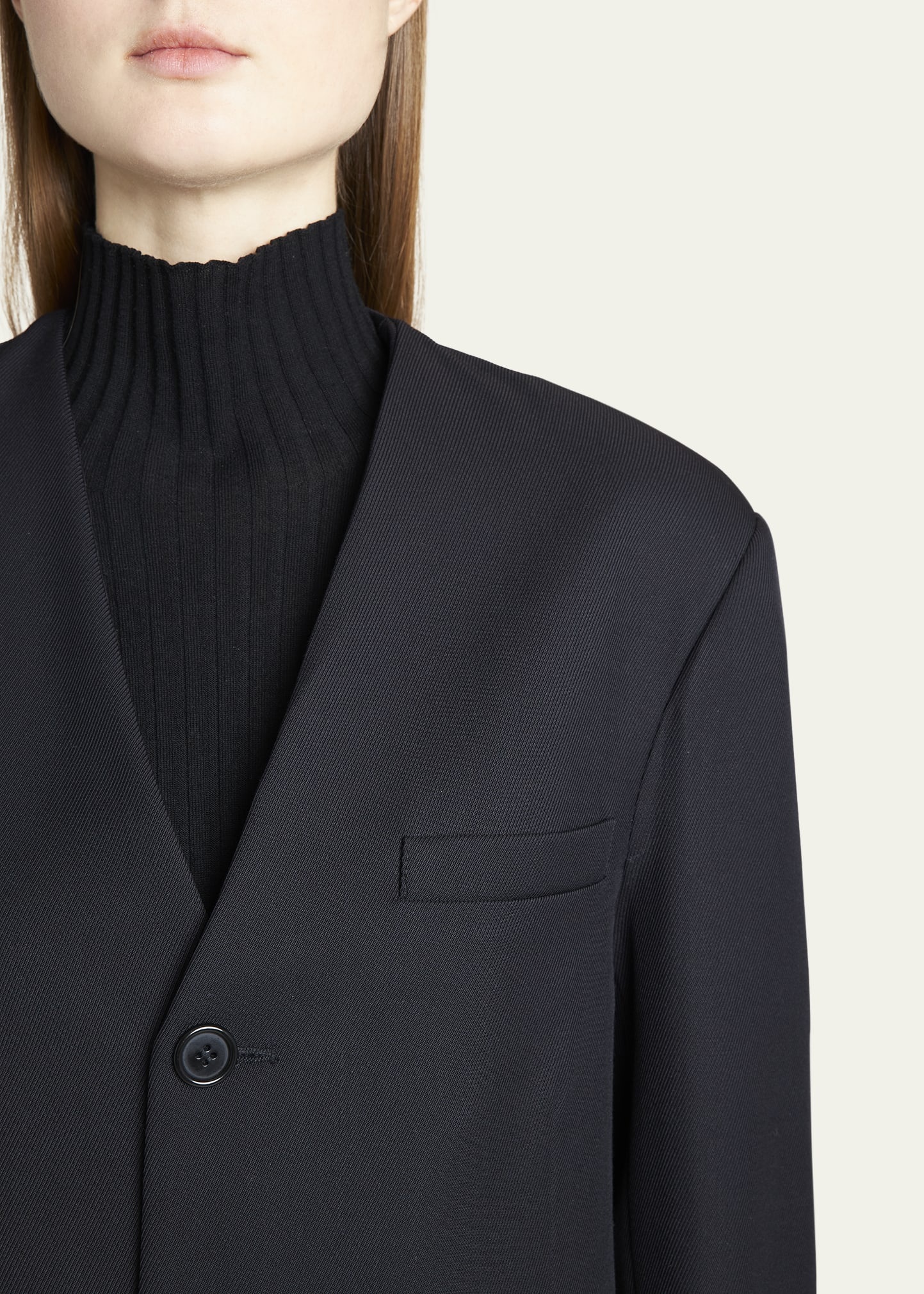 Scarf-Neck Button Down Wool Blazer - 5