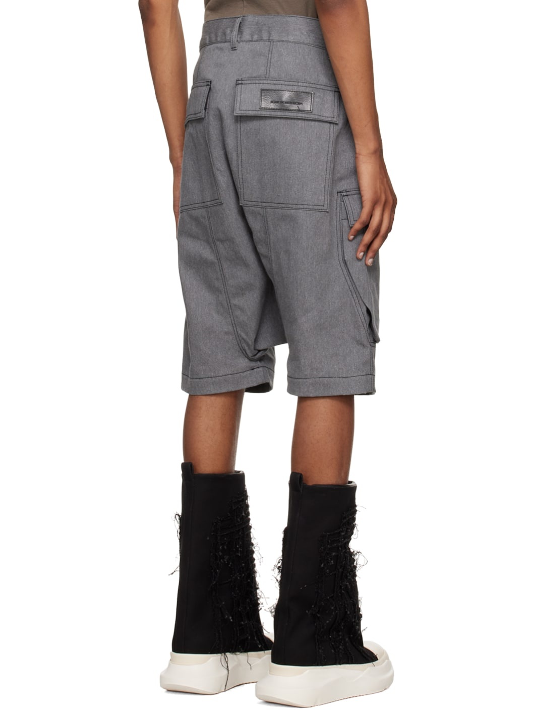 Gray Button-Fly Denim Shorts - 3