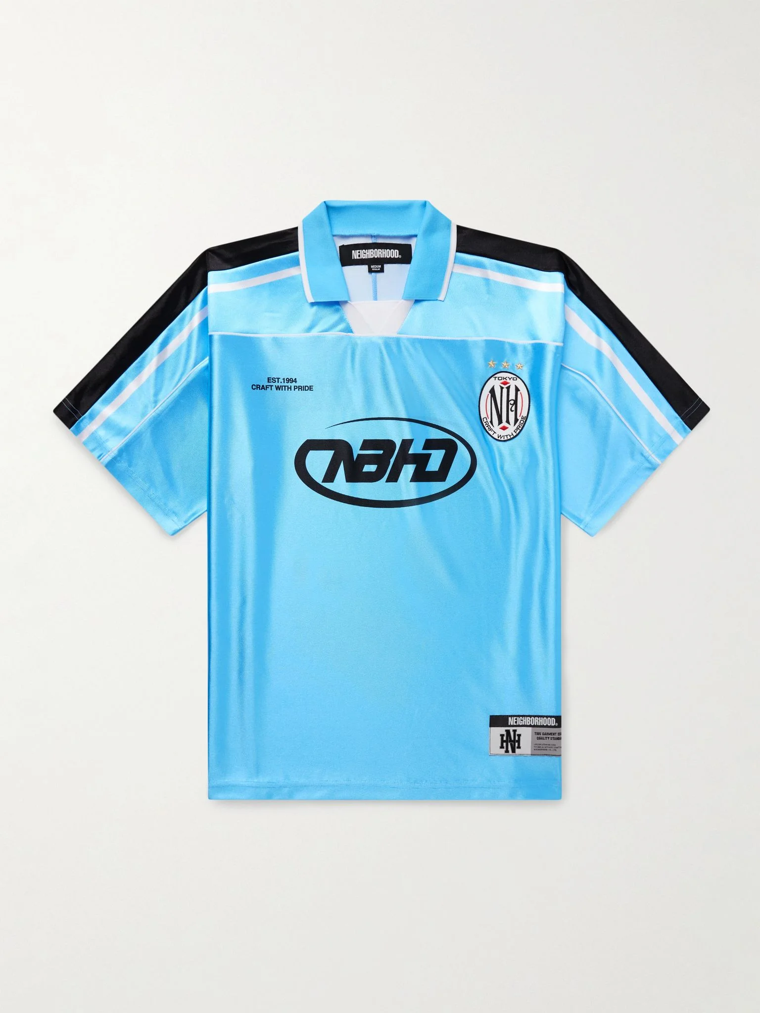 Game Appliquéd Logo-Print Striped Satin Polo Shirt Blue - 1