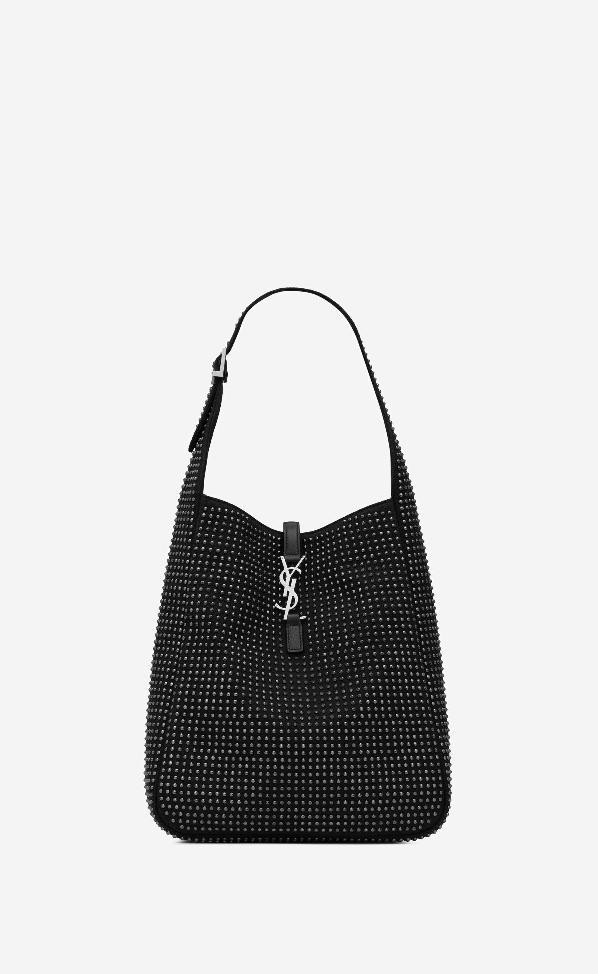 le 5 à 7 soft medium hobo bag in canvas, leather and studs - 1